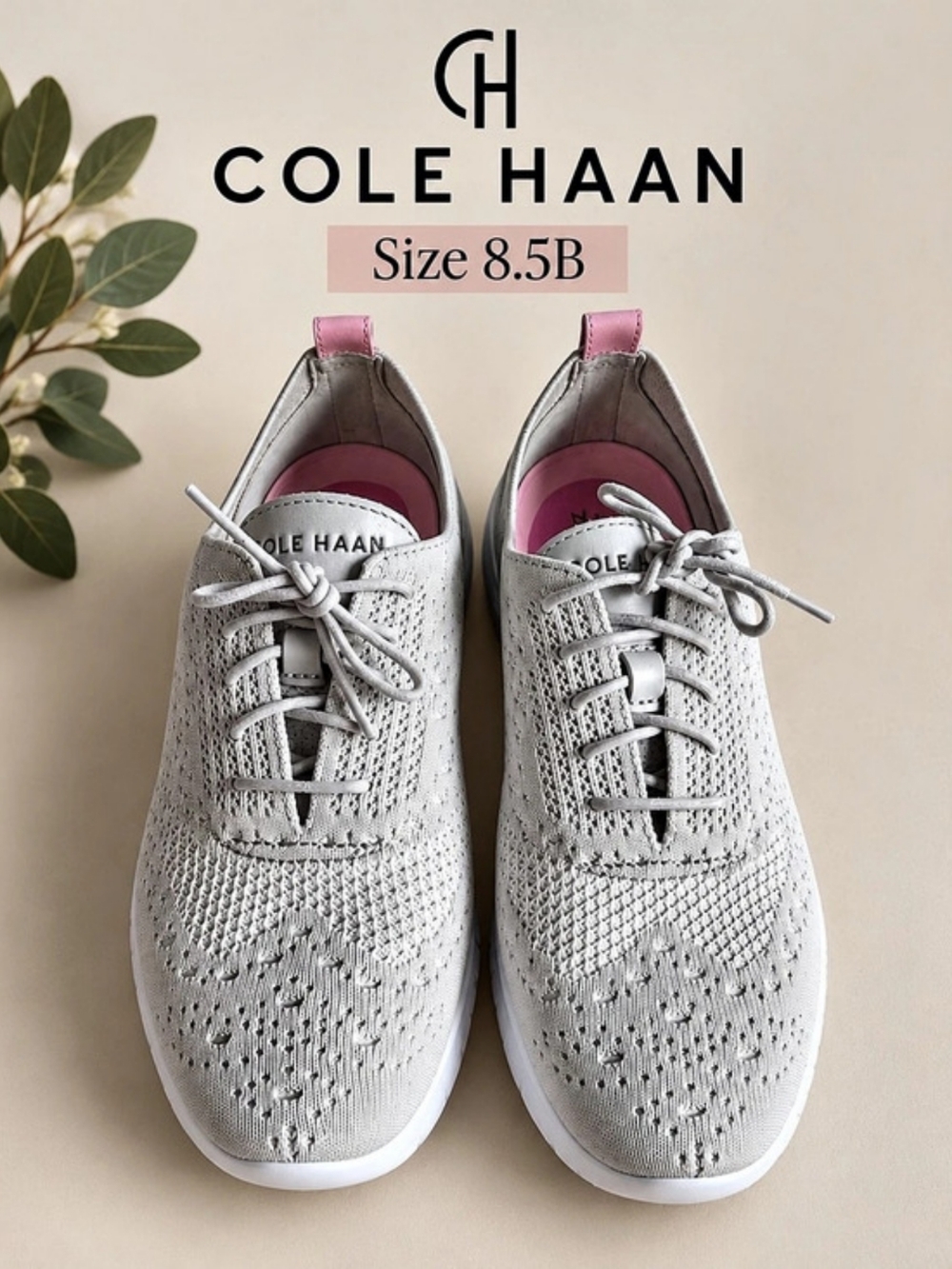 Cole Haan ZERØGRAND Minimalist Knit Sneakers Gray & Pink,  8.5B